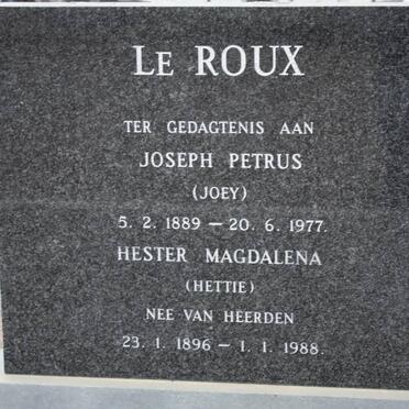 ROUX Joseph Petrus, le 1889-1977 &amp; Hester Magdalena VAN HEERDEN 1896-1988
