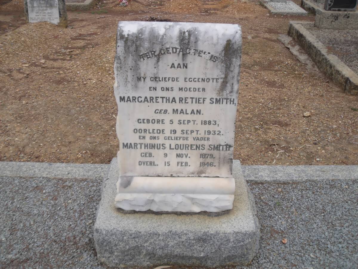 SMITH Marthinus Lourens 1879-1946 &amp; Margaretha Retief MALAN 1883-1932