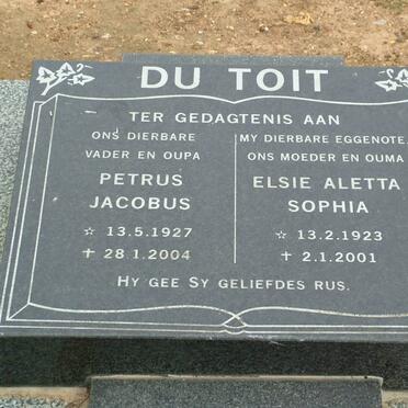 TOIT Petrus Jacobus, du 1927-2004 &amp; Elsie Aletta Sophia 1923-2001
