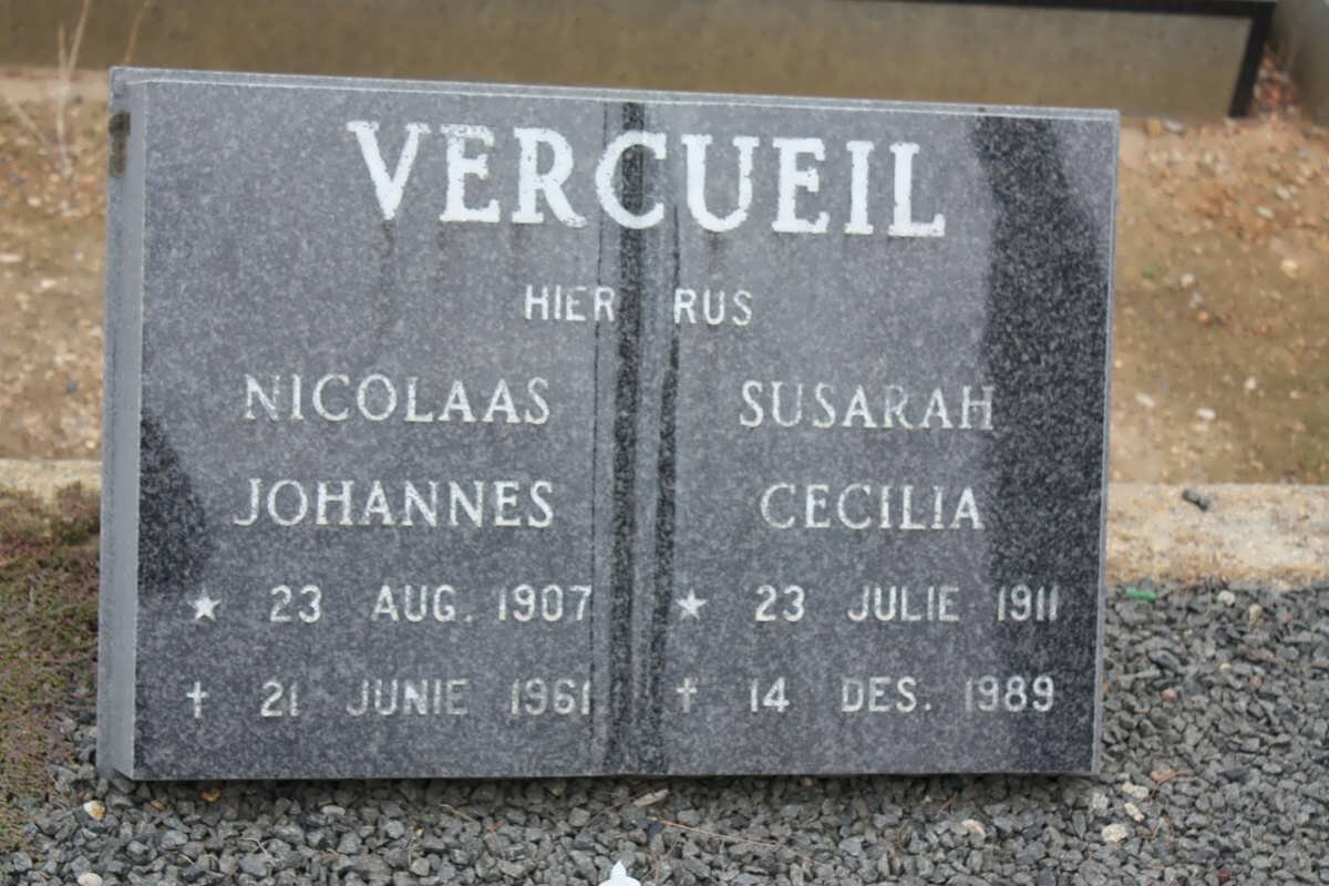 VERCUEIL Nicolaas Johannes 1907-1961 &amp; Susarah Cecilia 1911-1989
