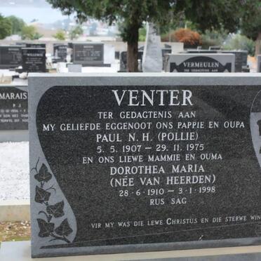 VENTER Paul N.H. 1907-1975 &amp; Dorothea Maria VAN HEERDEN 1910-1998
