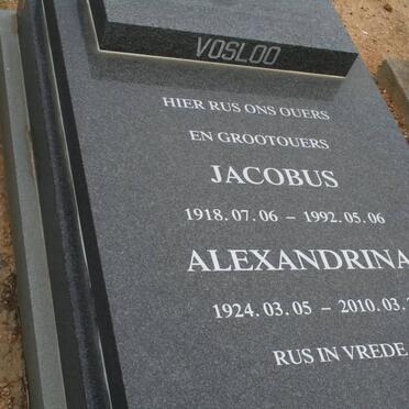 VOSLOO Jacobus 1918-1992 &amp; Alexandrina 1924-2010
