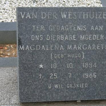 WESTHUIZEN Magdalena Margaretha, van der nee HUGO 1894-1986