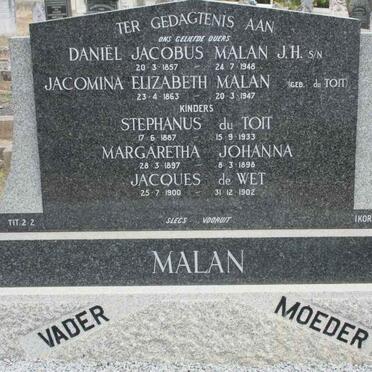 MALAN Daniël Jacobus 1857-1948 &amp; Jacomina Elizabeth DU TOIT 1863-1947 :: MALAN Stephanus 1887-1933