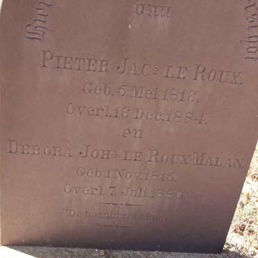 ROUX Pieter Jacobus, le 1816-1884 &amp; Debora Johanna LE ROUX-MALAN 1815-1880