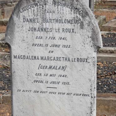 ROUX Daniel Bartholomeus Johannes, le 1841-1922 &amp; Magdalena Margaretha MALAN 1848-1915