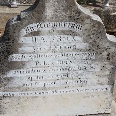 ROUX D.A., le nee VAN DER MERWE -1888