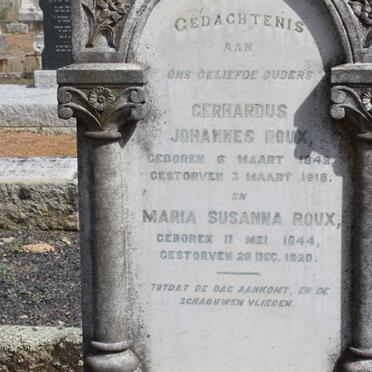 ROUX Gerhardus Johannes 1842-1918 &amp; Maria Susanna 1944-1920