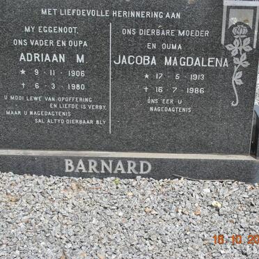 BARNARD Adriaan M. 1906-1980 &amp; Jacoba Magdalena 1913-1986