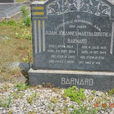 BARNARD Adam Johannes 1864-1954 &amp; Martha Dorothea 1871-1944