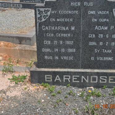 BARENDSE Adam P. 1897-1978 &amp; Catharina M. GERBER 902-1968