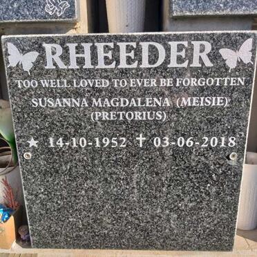RHEEDER Susanna Magdalena nee PRETORIUS 1952-2018