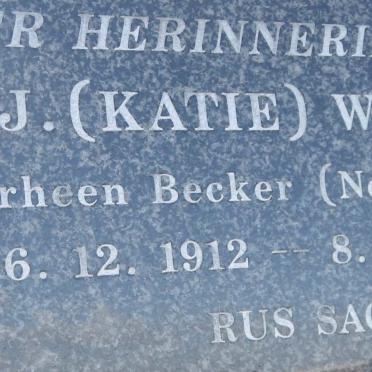 WESSELS C.J. voorheen BECKER nee VAN WYK 1912-2008