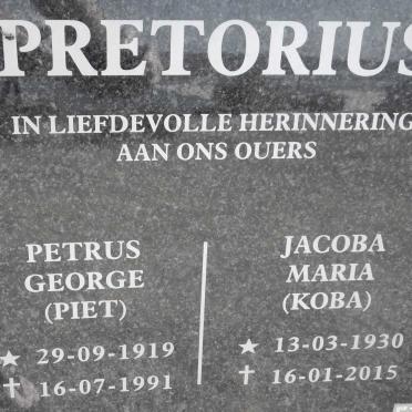 PRETORIUS Petrus George 1919-1991 &amp; Jacoba Maria 1930-2015