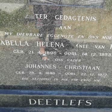 DEETLEFS Johannes Christiaan 1898-1972 &amp; Isabella Helena VAN RHYN 1896-1953