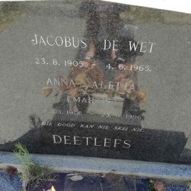 DEETLEFS Jacobus de Wet 1905-1965 &amp; Anna Aletta MARAIS 1906-1996