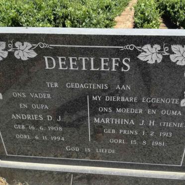 DEETLEFS Andries D.J. 1908-1994 &amp; Marthina J.H. PRINS 1913-1981