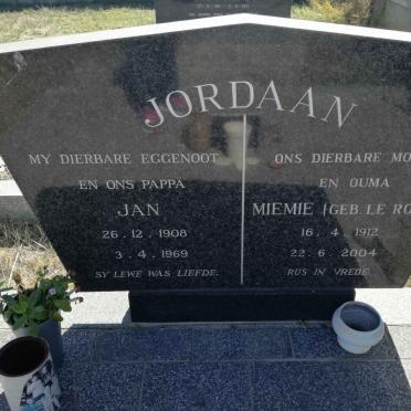 JORDAAN Jan 1908-1969 &amp; Miemie LE ROUX 1912-2004 :: GROENEWALD Jacobus Johannes 1934-2019 &amp; Anna 1936-2015