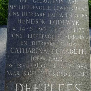 DEETLEFS Hendrik Lodewyk 1901-1979 &amp; Catharina Elizabeth KALIS 1903-1984