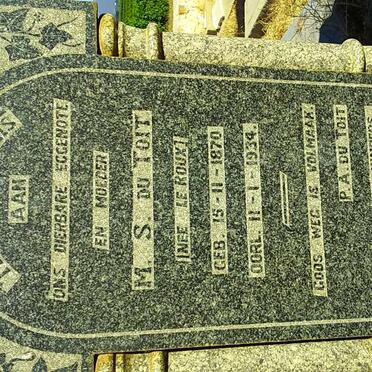 TOIT M.S., du nee LE ROUX 1870-1934