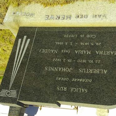 MERWE Albertus Johannes, van der 1870-1922 &amp; Martha Maria NAUDE 1876-1961