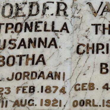 BOTHA Theunis Christoffel 1854-1921 &amp; Petronella Susanna JORDAAN 1874-1921