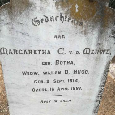 MERWE Margaretha C., v.d. formerly HUGO nee BOTHA 1814-1887