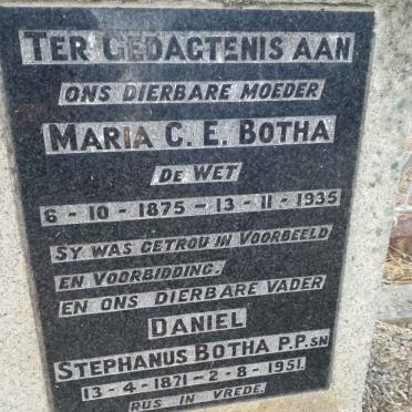 BOTHA Daniel Stephanus 1871-1951 &amp; Maria C.E. DE WET 1875-1935