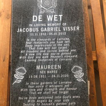 WET Jacobus Gabriel Visser, de 1932-2012 &amp; Maureen MAREE 1931-2020