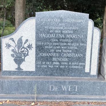 WET Johannes Christiaan Hendrik, de 1886-1986 &amp; Magdalena Maryna VISSER 1900-1954