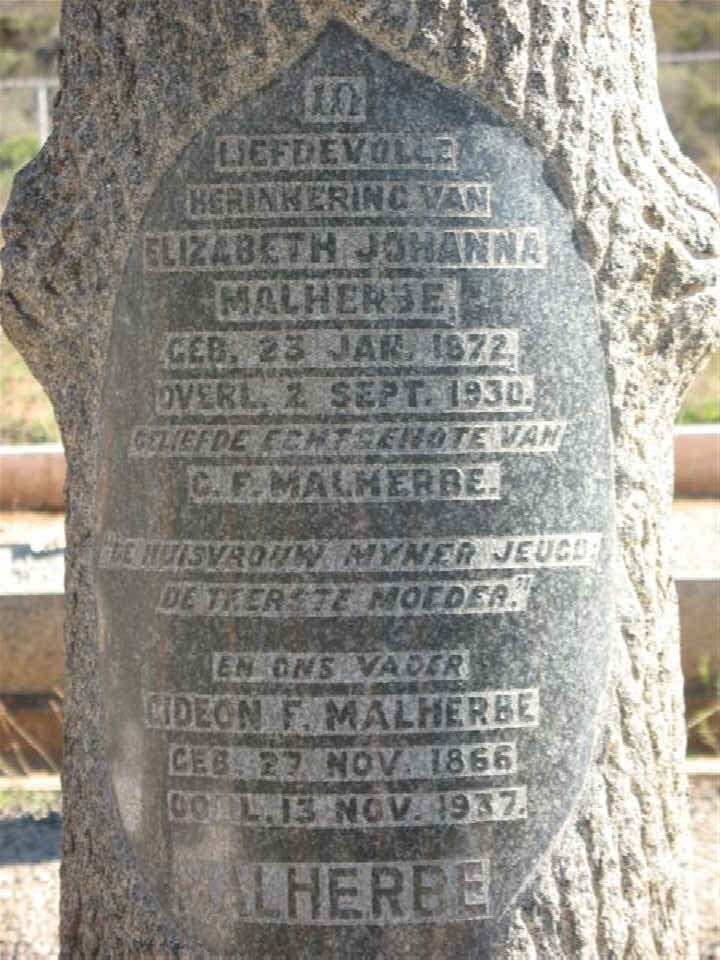 MALHERBE  Gideon F. 1866-1937 &amp; Elizabeth Johanna 1872-1930