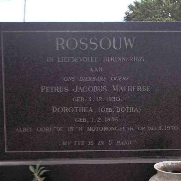 ROSSOUW Petrus Jacobus Malherbe 1930-1970 &amp;  Dorothea BOTHA 1936-1970