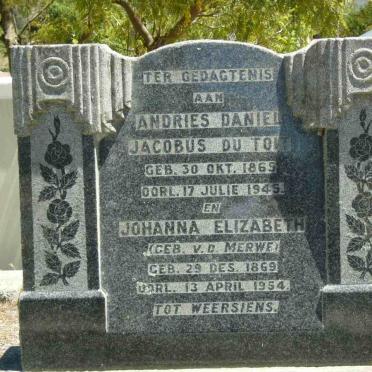 TOIT Andries Daniel Jacobus, du 1869-1945 &amp; Johanna Elizabeth V.D. MERWE 1869-1954