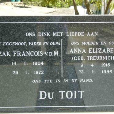 TOIT Izak Francois v.d.M., du 1904-1972 &amp; Anna Elizabeth TREURNICHT 1915-1996