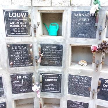 LOUW Wilhelmina Magdalena 1933-2021 :: BARNARDO Fred 1938-2005 :: WAAL Maria Magdalena, de nee KOTZÉ 1913-2004