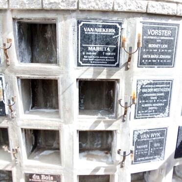 NIEKERK Marieta, van 1952-2010 :: VORSTER Morney Lion 1929-2021 &amp; Anita Maria Johanna 1936-2010