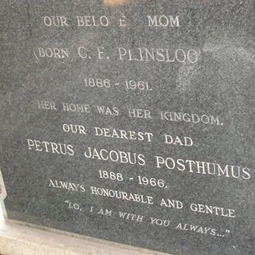 POSTHUMUS Petrus Jacobus 1888-1966 &amp; C.F PRINSLOO 1886-1961