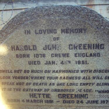 GREENING Harold John -1951 &amp; Hettie 1891-1976