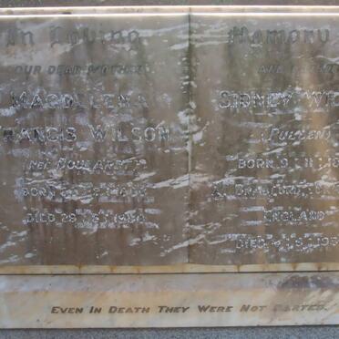 WILSON Sidney 1881-1938 &amp; Magdelena Francis BOUGARDT 1888-1938