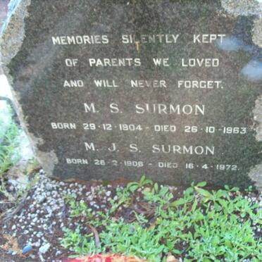 SURMON M.S. 1904-1963 &amp; M.J.S. 1906-1972