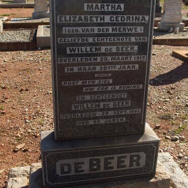 BEER Willem, de -1961 &amp; Martha Elizabeth VAN DER MERWE -1917