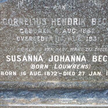 BECK Cornelius Hendrik 1862-1931 &amp; Susanna Johanna LOUWRENS 1872-1953