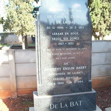 BAT Gabriel de Vos, de la 1896-1953 &amp; Dorothy Enslin BARRY previously DE LA BAT nee STEYTLER 1899-1984