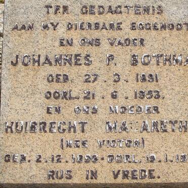 BOTHMA Johannes P. 1891-1953 &amp; Huibrecht Magaretha VICTOR 1896-1978