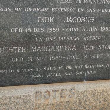 BOTES Dirk Jacobus 1889-1953 &amp; Hester Margaretha STOFBERG 1889-1967