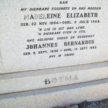 BOTMA Johannes Bernardus 1896-1983 &amp; Madeleine Elizabeth 1894-1948