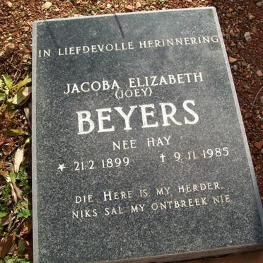BEYERS Jacoba Elizabeth nee HAY 1899-1985