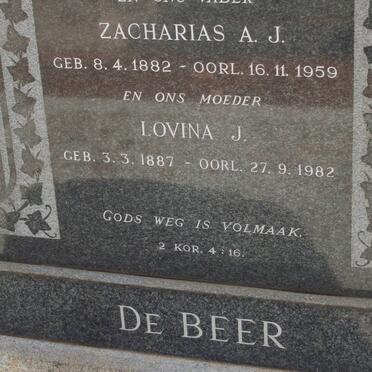 BEER Zacharias A.J., de 1882-1959 &amp; Lovina J. 1887-1982