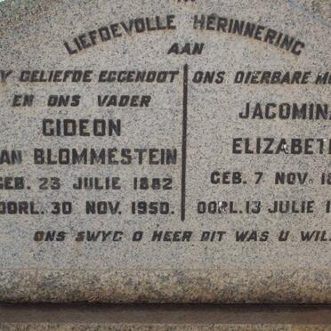 BLOMMENSTEIN Gideon, van 1882-1950 &amp; Jacomina Elizabeth 1886-1977