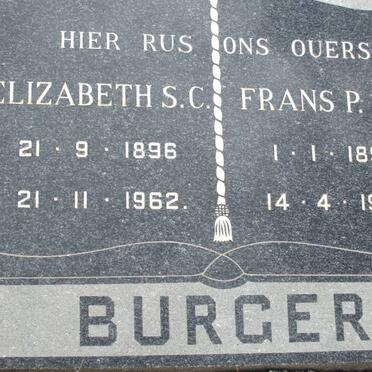 BURGER Frans P.v.W. 1896-1962 &amp; Elizabeth S.C. 1896-1962